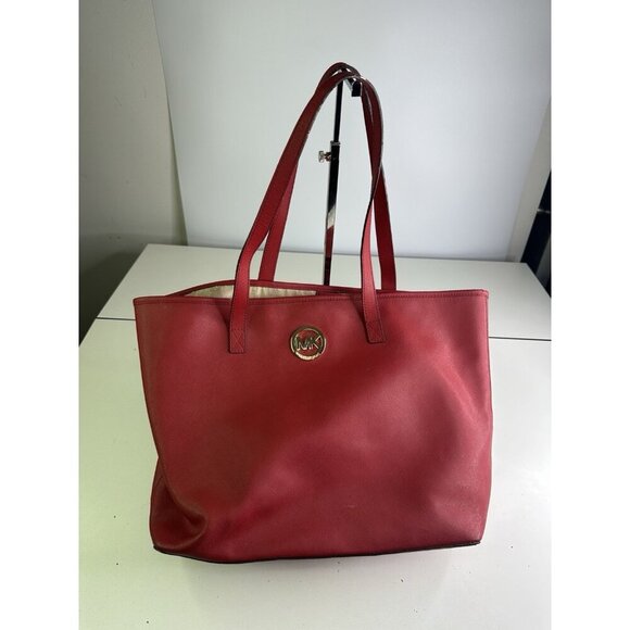 Michael Kors Leather Jet Set Travel Tote Bag Red 35S3GTVT2T - Picture 1 of 9